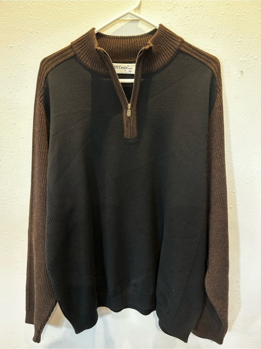 St. Croix Men’s Zip-Neck Sweater in Black and Brown